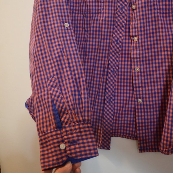 TALBOTS Mini-Plaid Red-Bue Long Sleeves Button-Down Shirt 8 - Picture 3 of 7